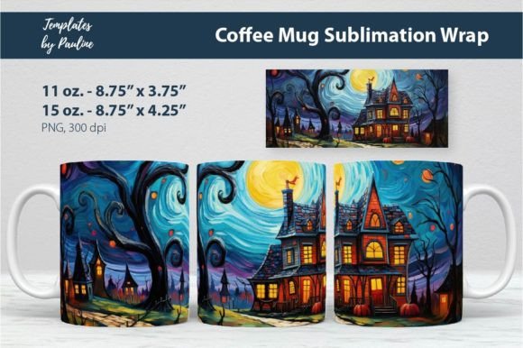 Spooky Hounted House Coffee Mug Wrap Graphics
