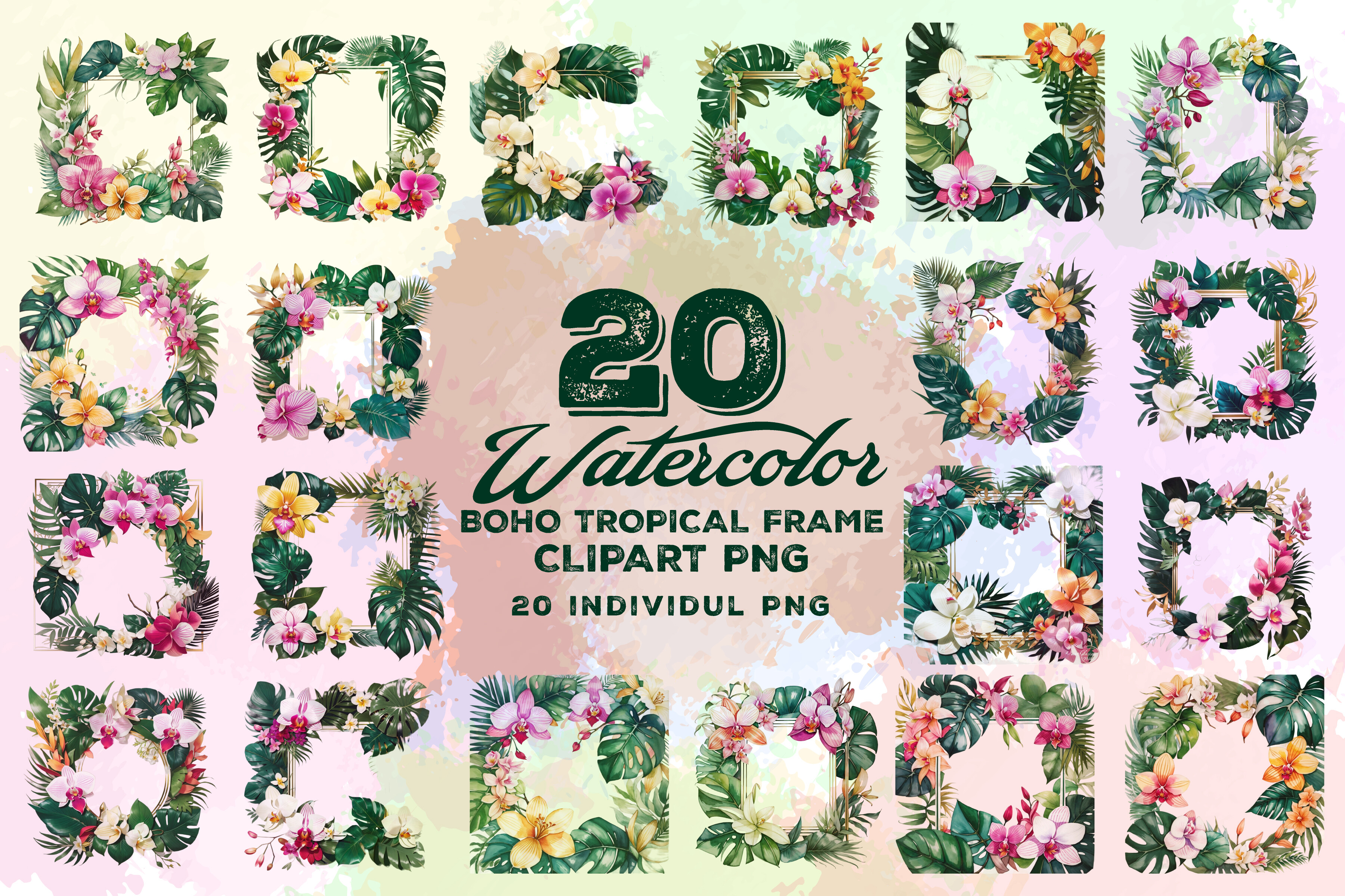 Watercolor Tropical Boho Floral Frame Graphic by sagorarts · Creative ...