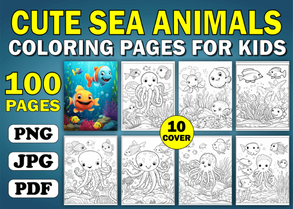 100 Cute Sea Animals Coloring Pages KDP