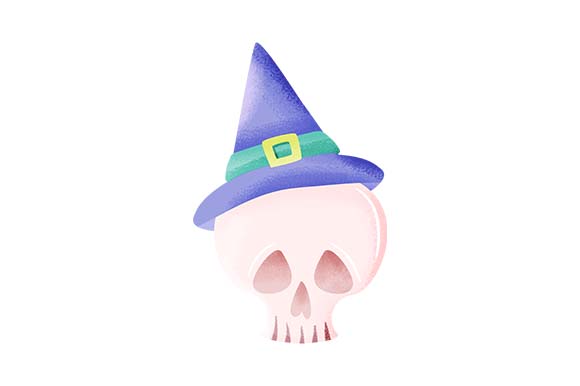 Skull with Witch Hat - Watercolor
