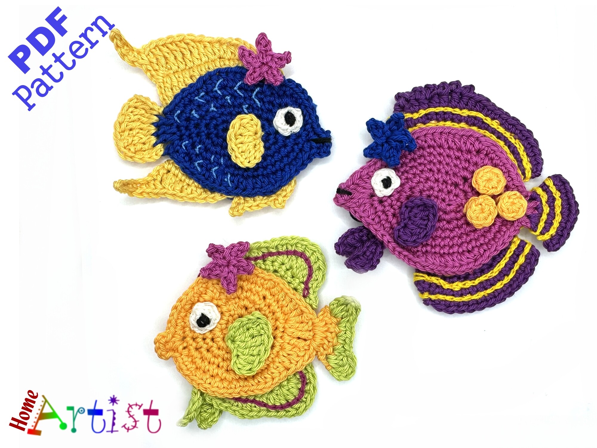 3 Fish Crochet Applique Pattern