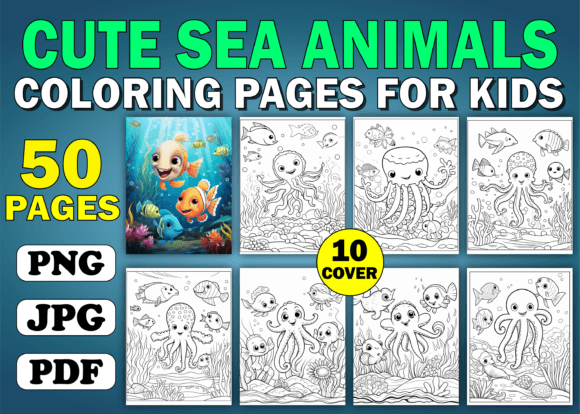 50 Cute Sea Animals Coloring Pages KDP