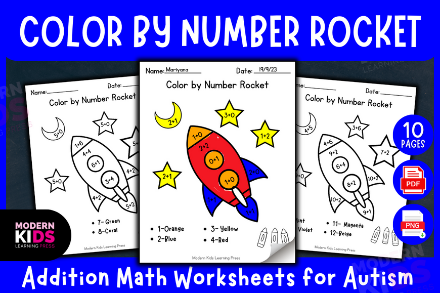 Color by Number Rocket - Addition Math