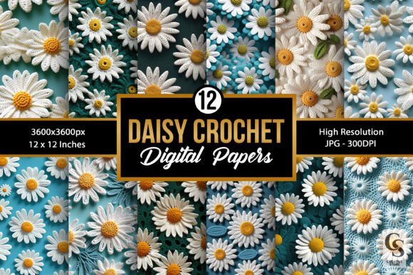 Crochet Daisy Flowers Digital Papers