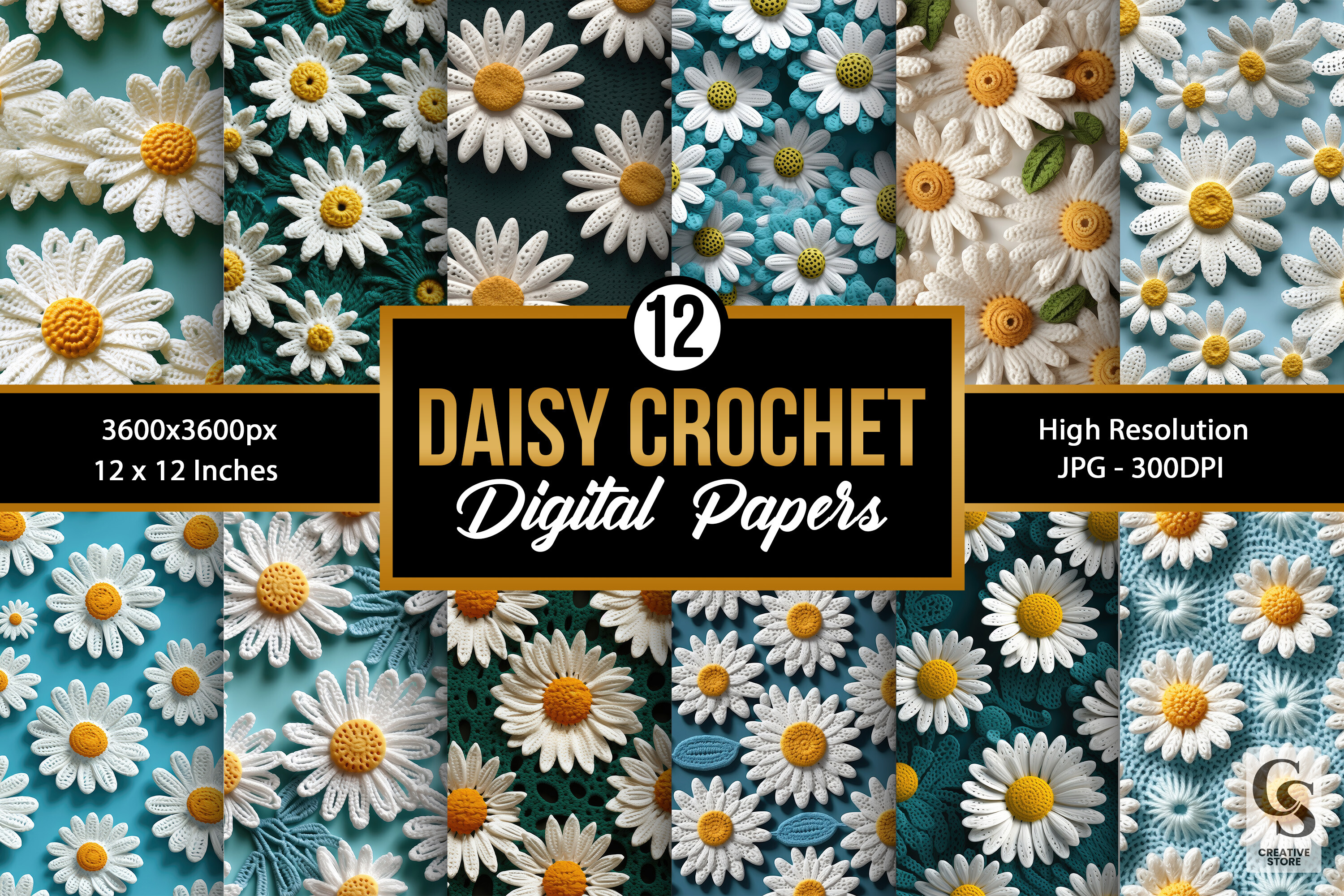 Crochet Daisy Flowers Digital Papers