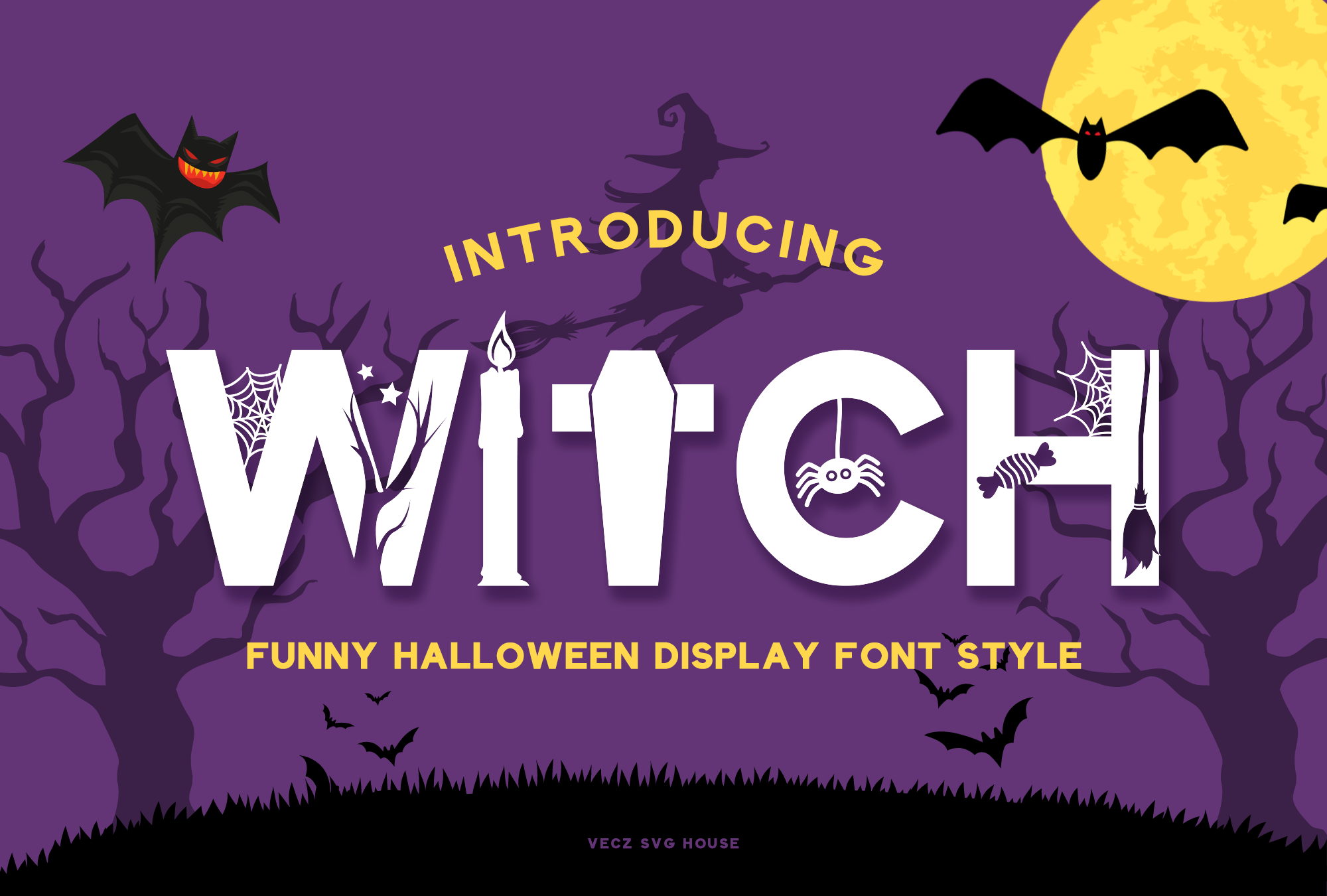 Halloween Witch preview: witch hat and broomstick display font