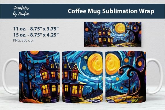 Spooky Halloween House Coffee Mug Wrap Graphics