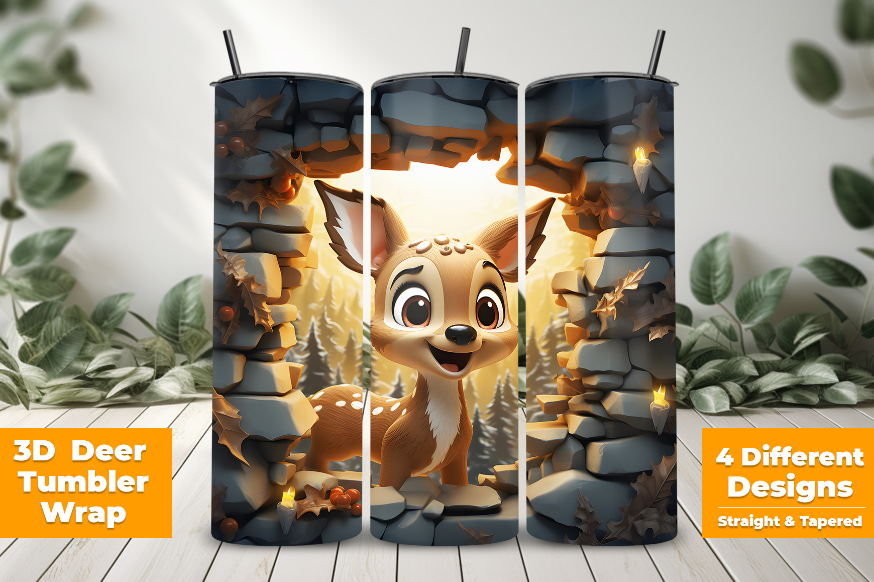 3D Cute Deer Tumbler Wrap Design Graphic by mspro996 · Creative Fabrica