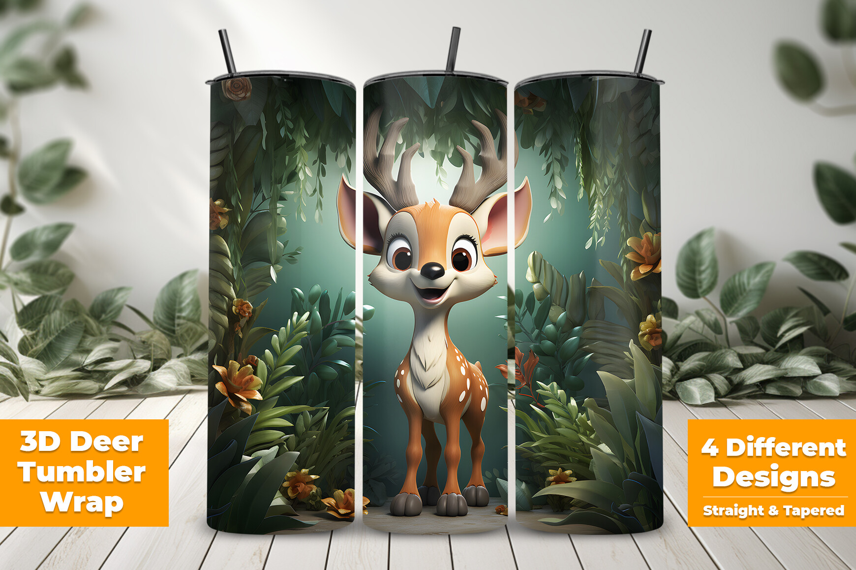 3D Cute Deer Tumbler Wrap Design Graphic by mspro996 · Creative Fabrica