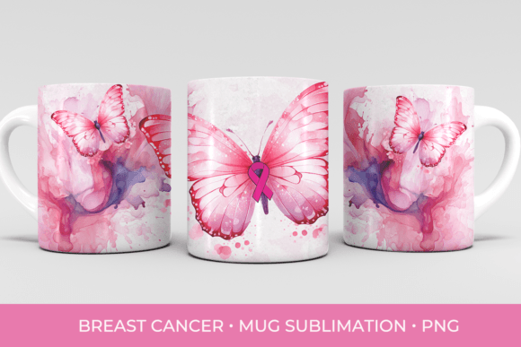 Breast Cancer Butterfly Mug Wrap Graphics