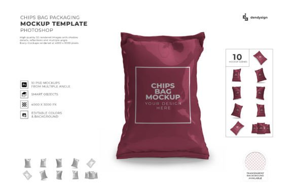 Chips Snack Packaging Mockup Set Graphic Bags & Pouches By dendysign