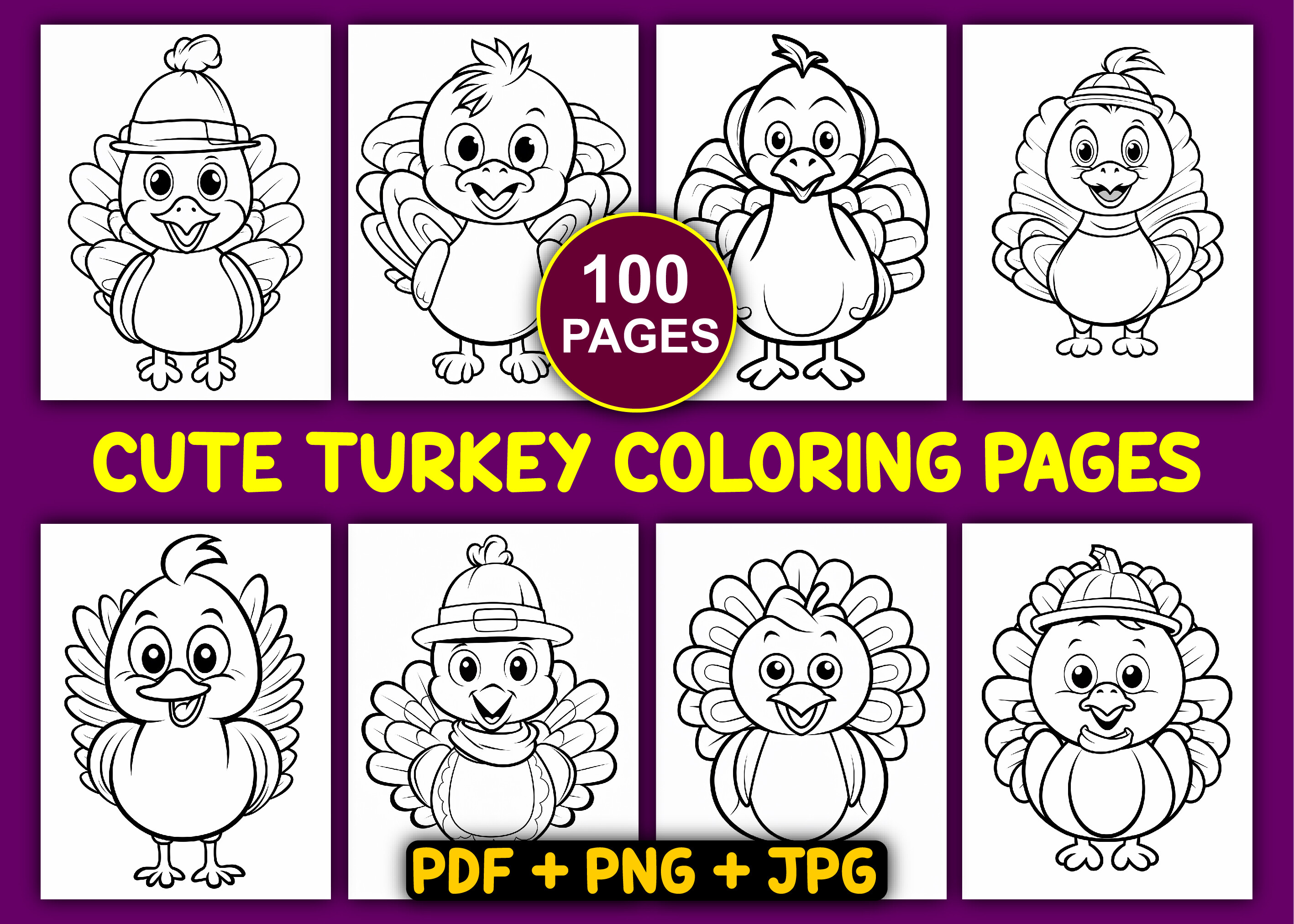 Cute Turkey Coloring Pages for Kids