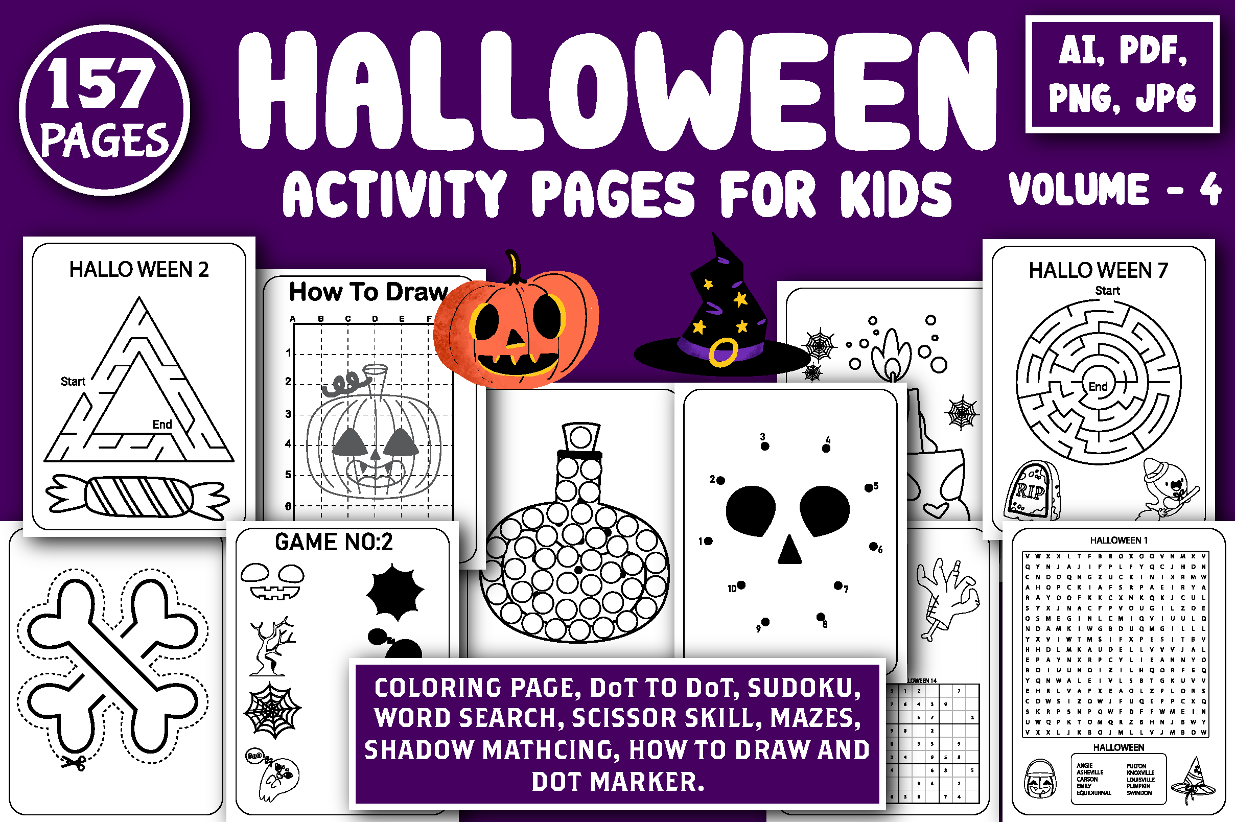 Halloween Activity Book for Kids Vol - 4