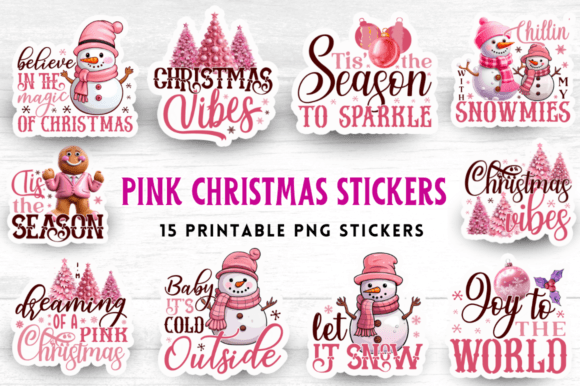 Pink Christmas Stickers Bundle
