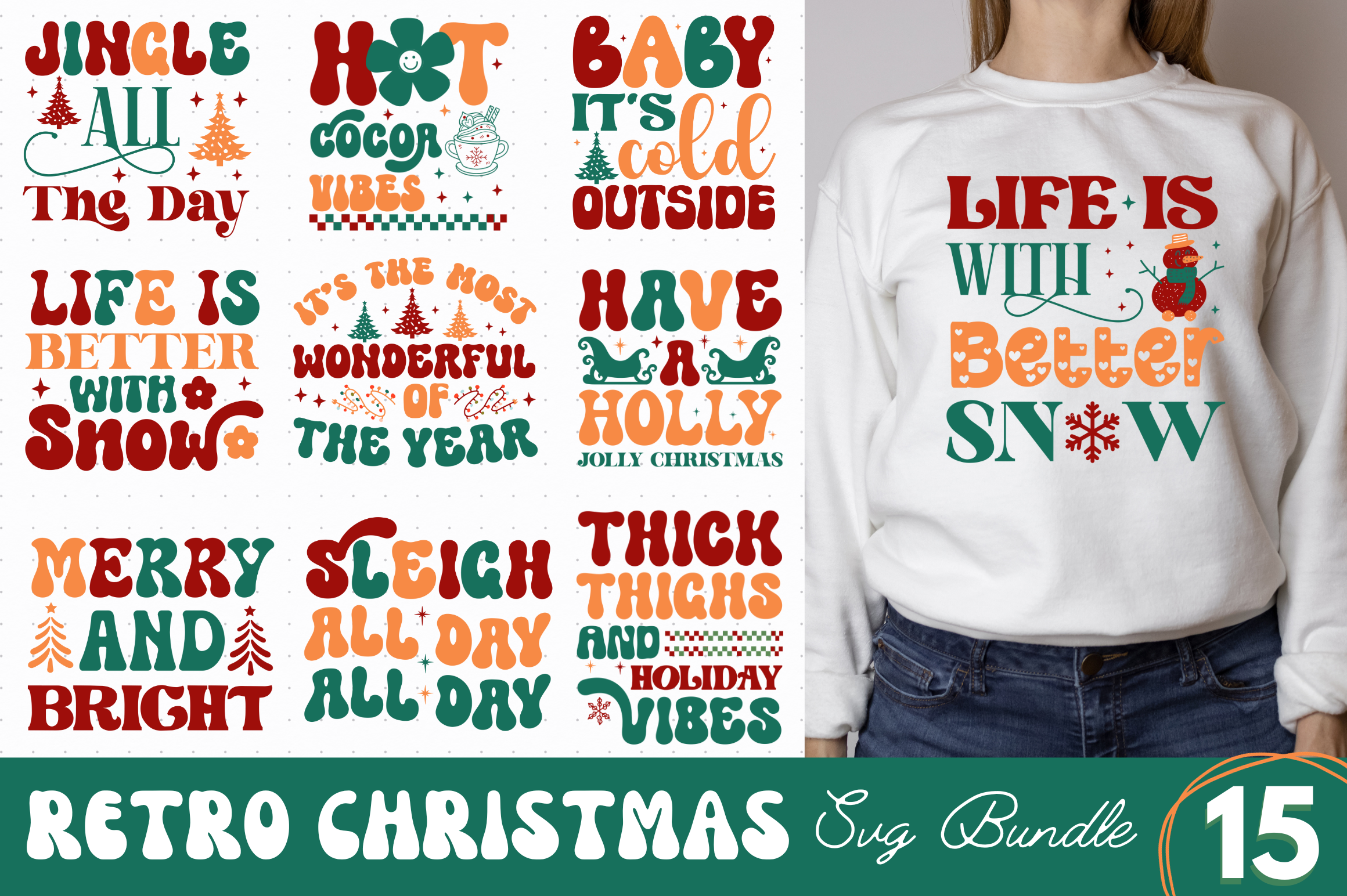 Retro Christmas SVG Bundle Graphic by Regulrcrative · Creative Fabrica