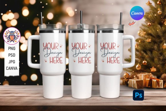 Christmas 40oz Tumbler Mockup PSD, Canva