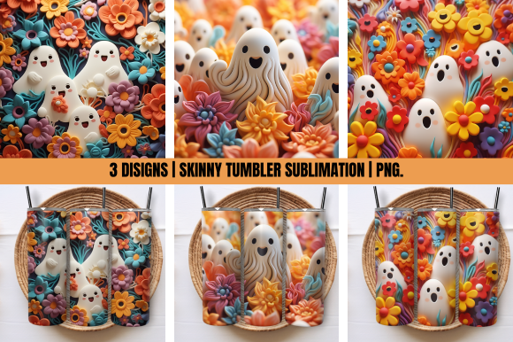 3D Cute Ghost Halloween Tumbler Wrap Graphic by GOOBOAT · Creative Fabrica