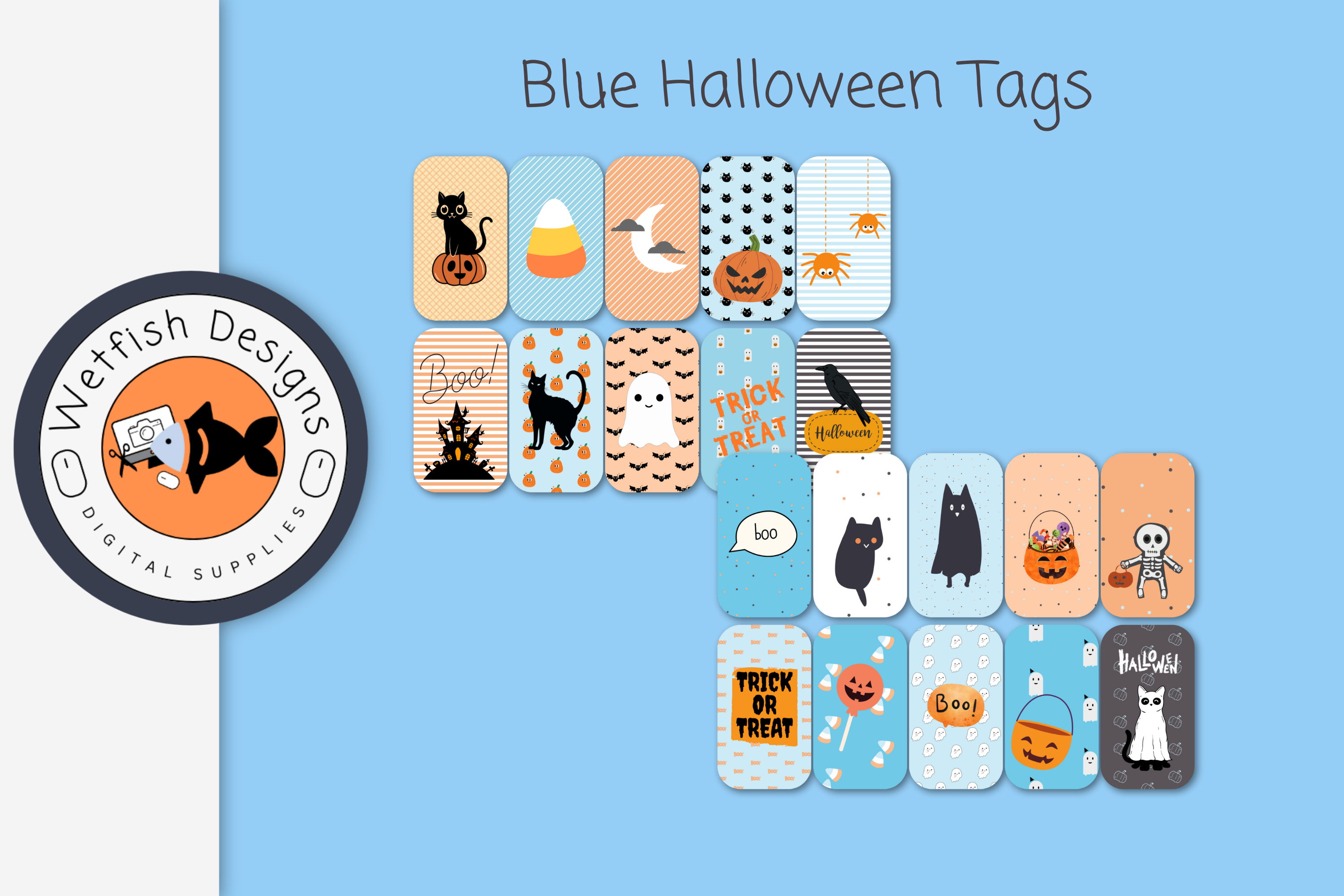 Blue Halloween Scrapbook Tags Stickers Graphic by Wetfish Designs ...