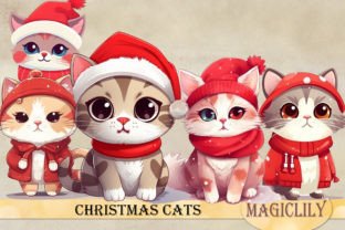 Christmas Cats Cute Clipart Bundle Graphic by Magiclily · Creative Fabrica