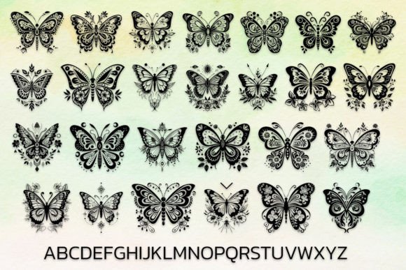 Elegant Butterfly Font PNG with transparent background - Preview 1