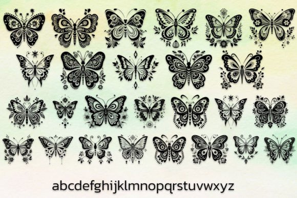 Elegant Butterfly Font PNG with transparent background - Preview 2