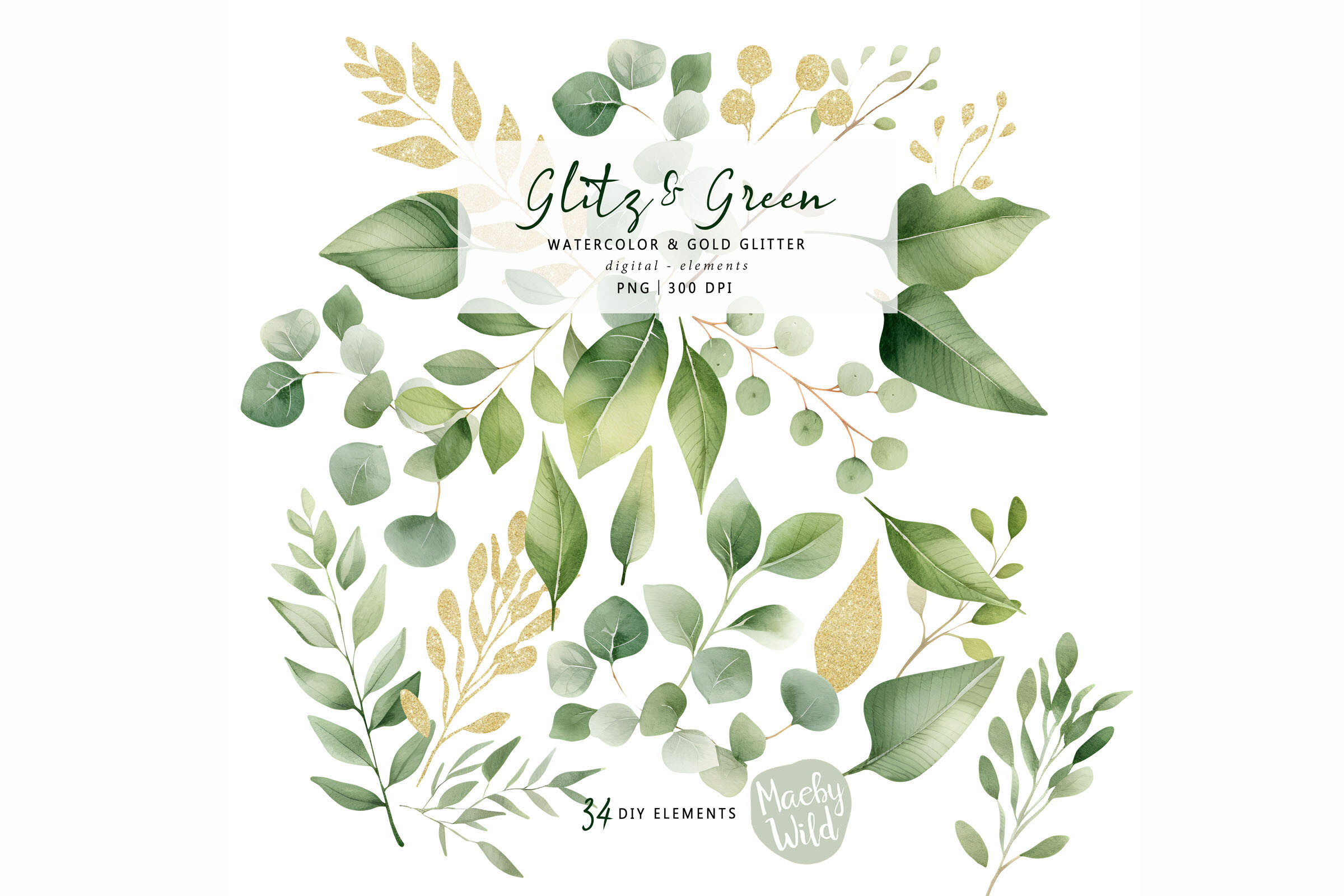 Glitz and Green Watercolor Clip Art Png