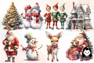 Vintage Christmas Watercolor Clipart Graphic by Cat Lady · Creative Fabrica