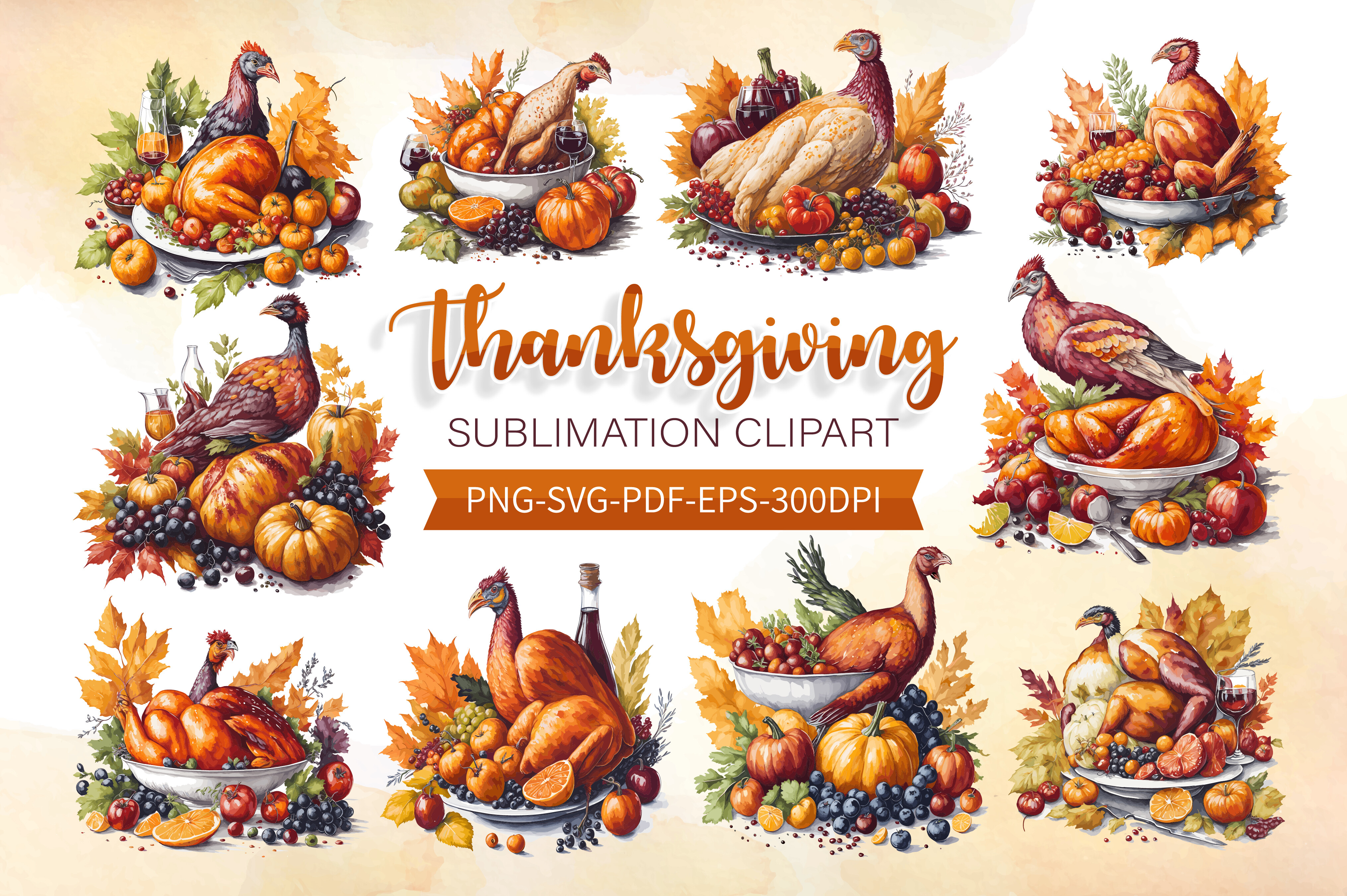 Watercolor Thanksgiving Clipart Bundle Graphic by designstock82 ...