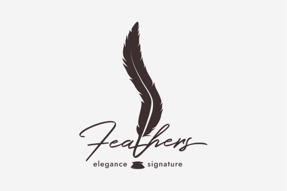 Simple Feather with Ink Logo Icon Design