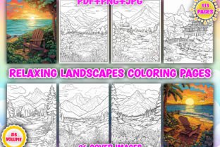 111 Relaxing Landscapes Coloring Pages Graphic by Little Cat · Creative ...