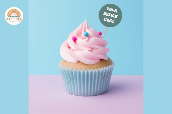 Blue and Pink Cupcake Topper Mockup Grafik Speisen- & Getränke-Mockups Von printablesbyashi