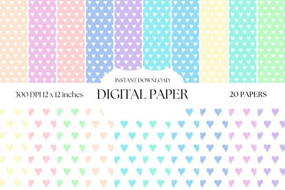 Pastel Colors Hearts Pattern Gráfico Patrones de Papel Por TheCreativeDrawerCo