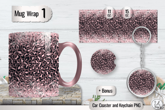 Pink Glitter Leopard Mug Wrap Faux Png Graphics