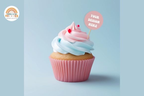 Pink and Blue Cupcake Topper Mockup Grafika Makiety materiałów do druku Przez printablesbyashi
