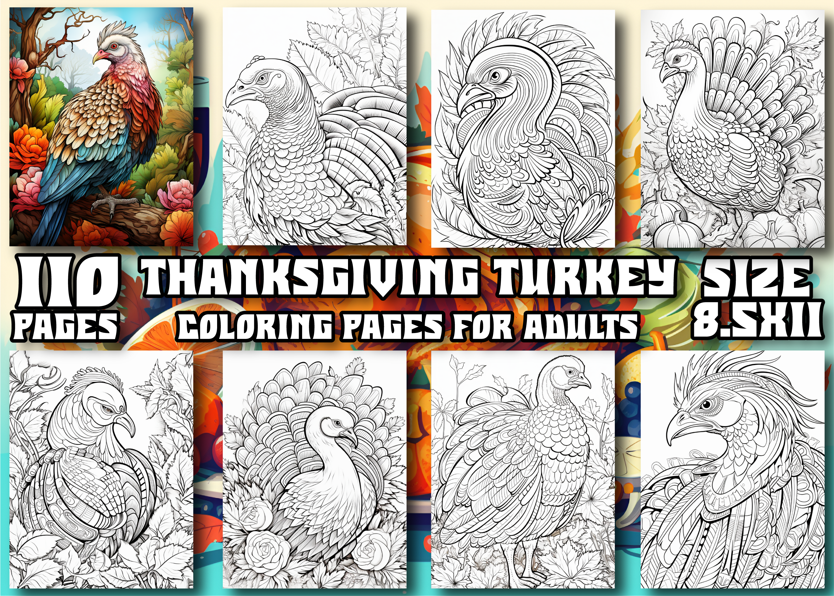 Thanksgiving Turkey Adult Coloring Pages