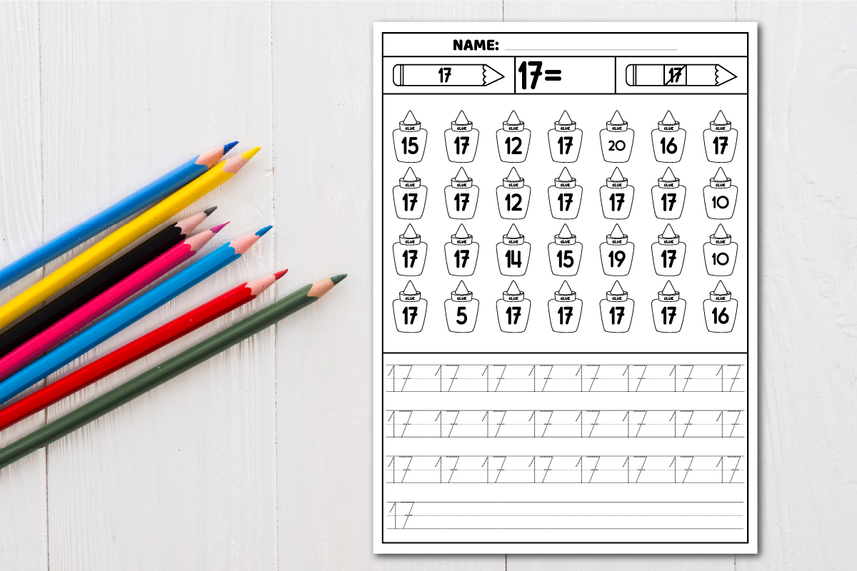 Number Recognition | Number Tracing 17 Graphic by MOF92 · Creative Fabrica