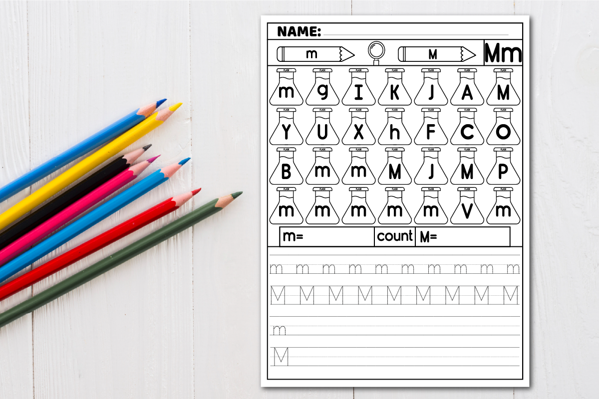 Alphabet Handwriting Practice Sheet M Graphic by MOF92 · Creative Fabrica