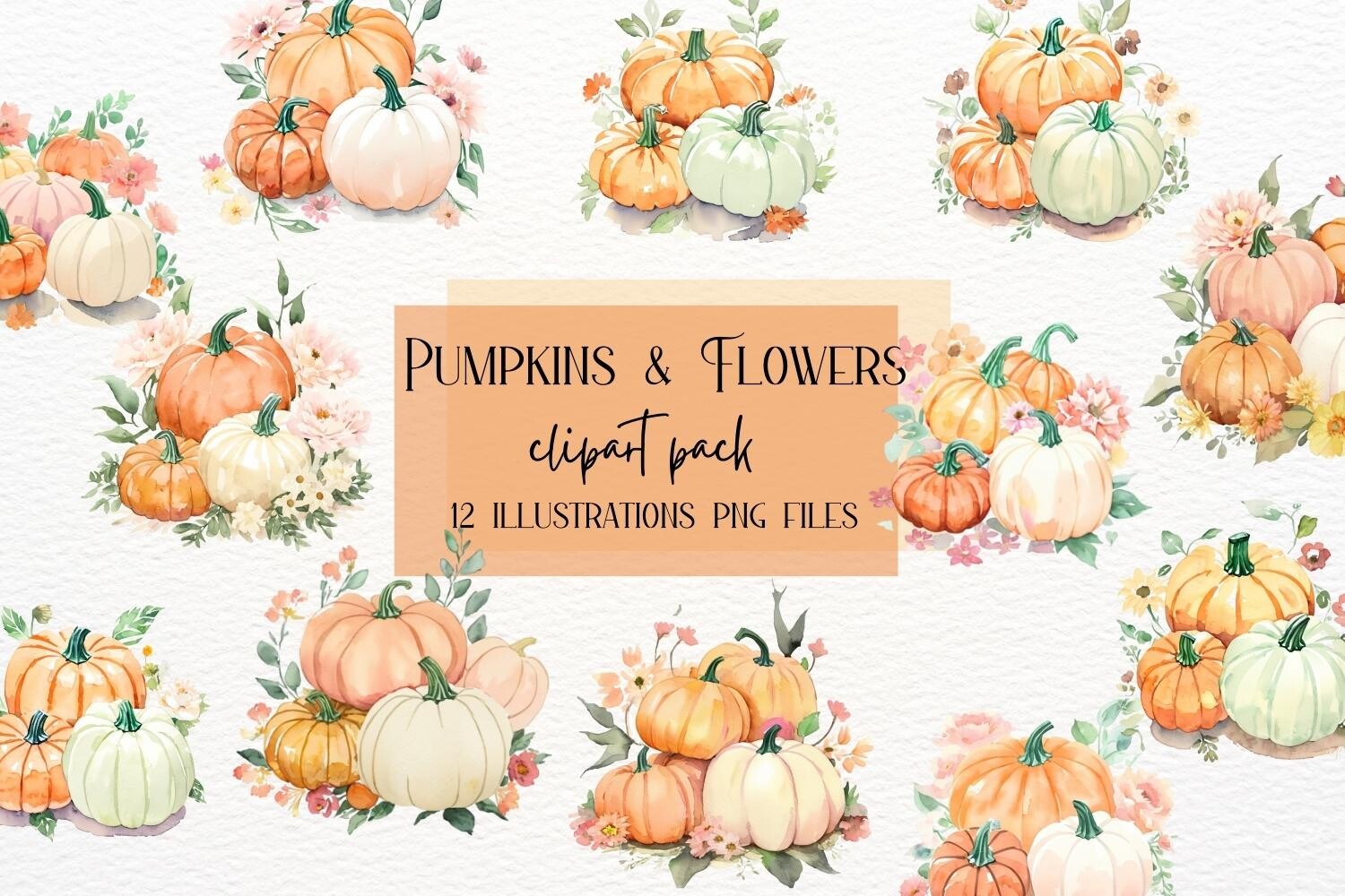 Boho Watercolor Pumpkins with Flowers Graphic by Aneta Design ...