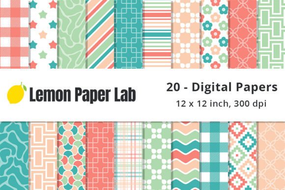 Coral and Mint Digital Paper Graphic Patterns By Lemon Paper Lab