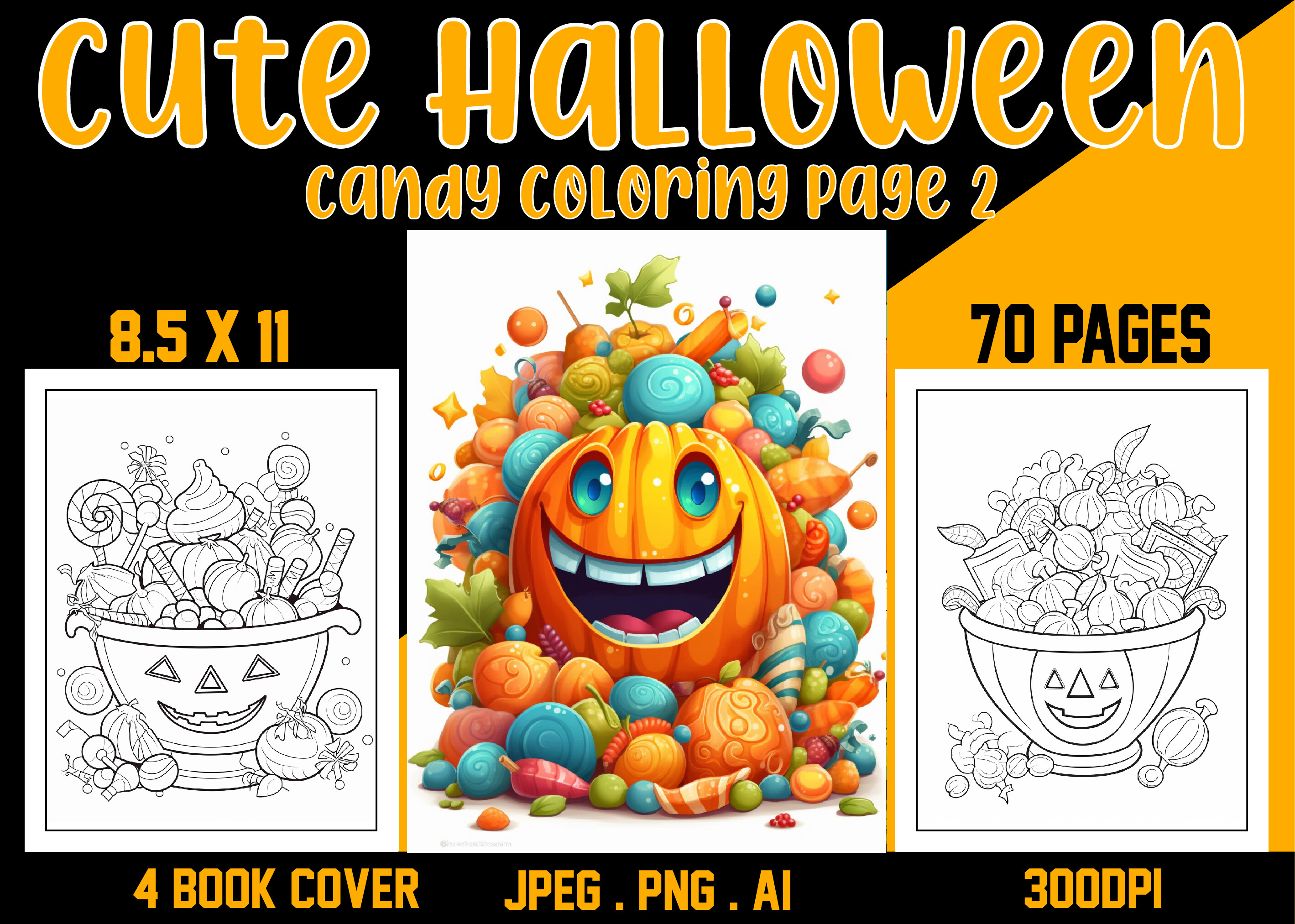 Cute Halloween Candy Coloring Page 2