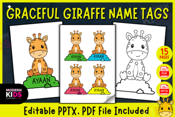 Graceful Giraffe Name Tags - PPTX, PDF