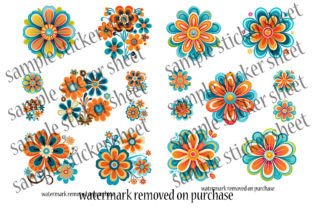 Retro Flower Stickers Graphic by TheDigitalDeli · Creative Fabrica