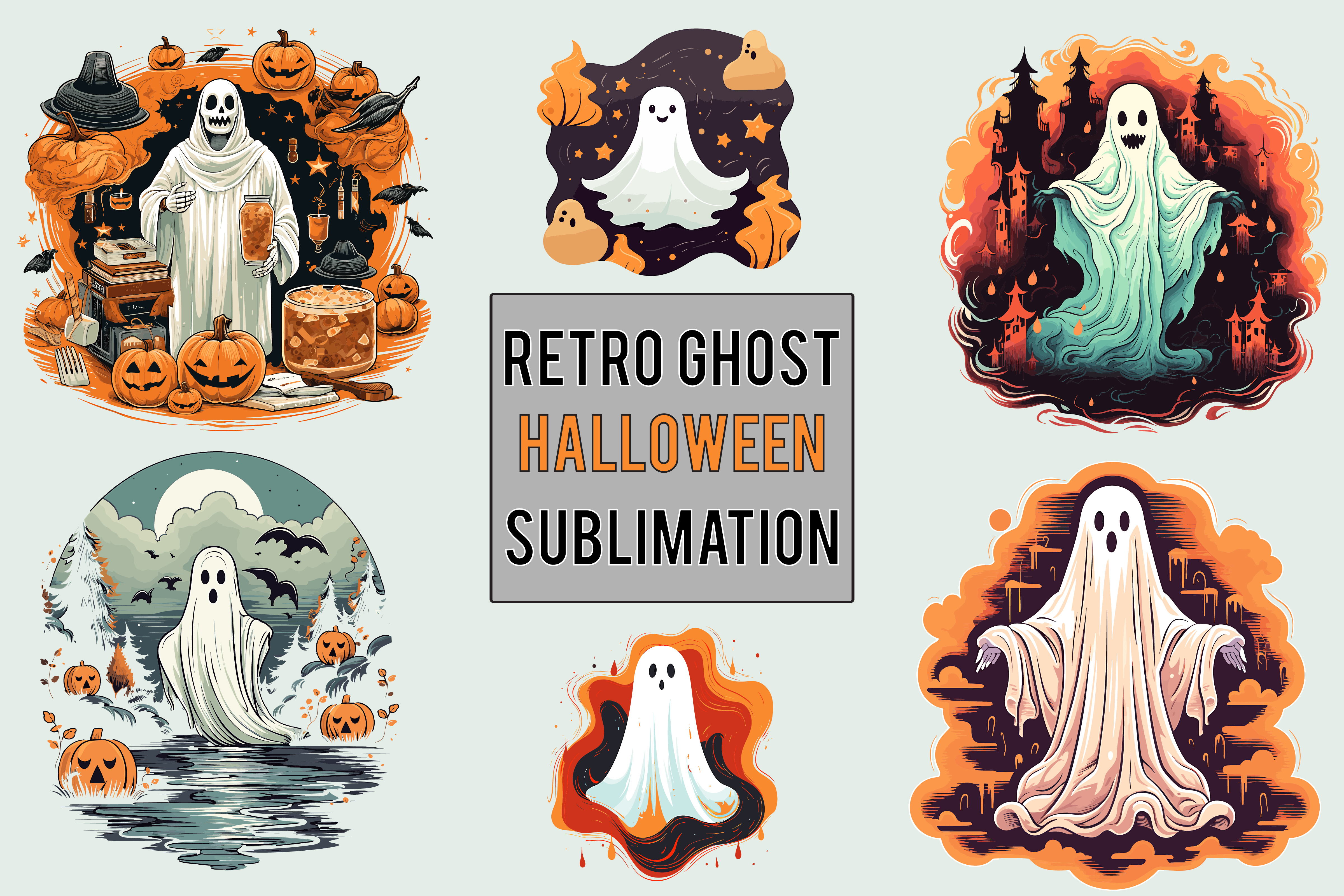 Retro Ghost Halloween Sublimation Graphic by designerkashemk · Creative ...