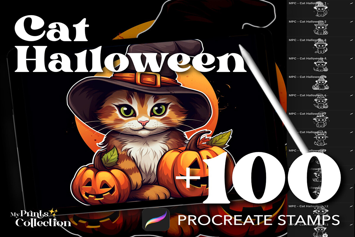 100+ Procreate Cat Halloween Stamps Graphic by myprintscollection ...