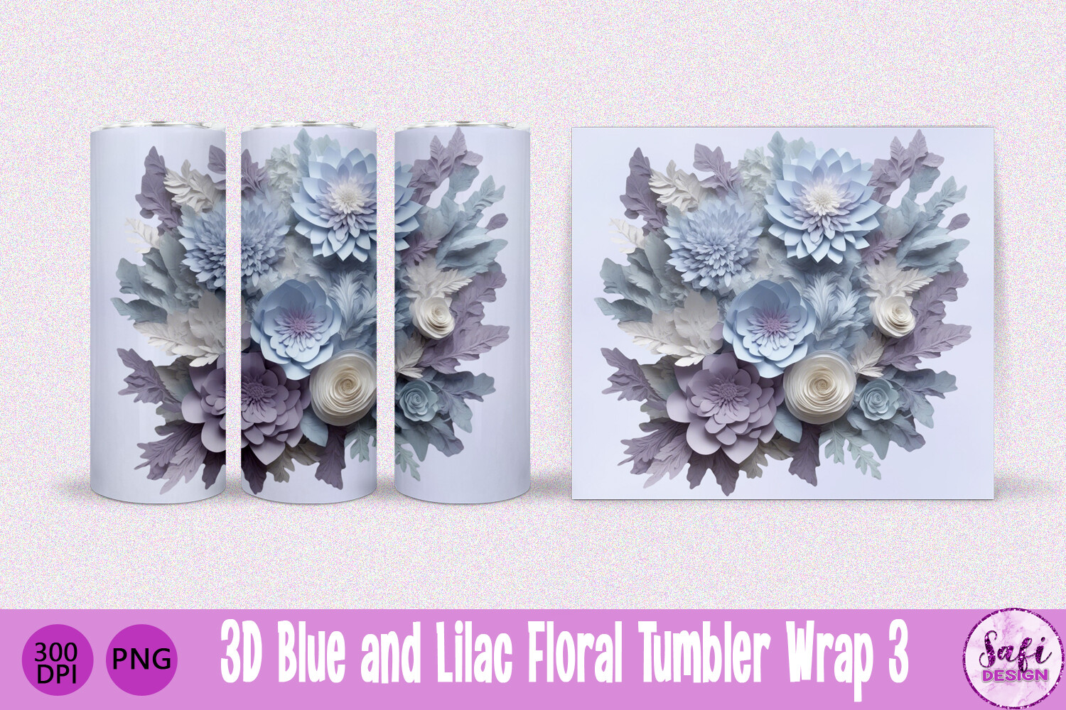 3D Blue and Lilac Floral Tumbler 3 Graphic by Safi Designs · Creative ...