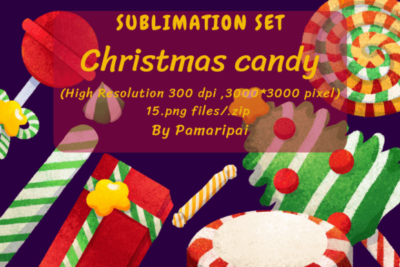 Christmas Candy Sublimation Set Graphic Illustrations By pam.aripai