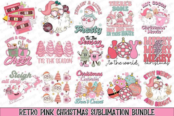 Pink Retro Christmas Sublimation Bundle Illustration Artisanat Par BOO.design