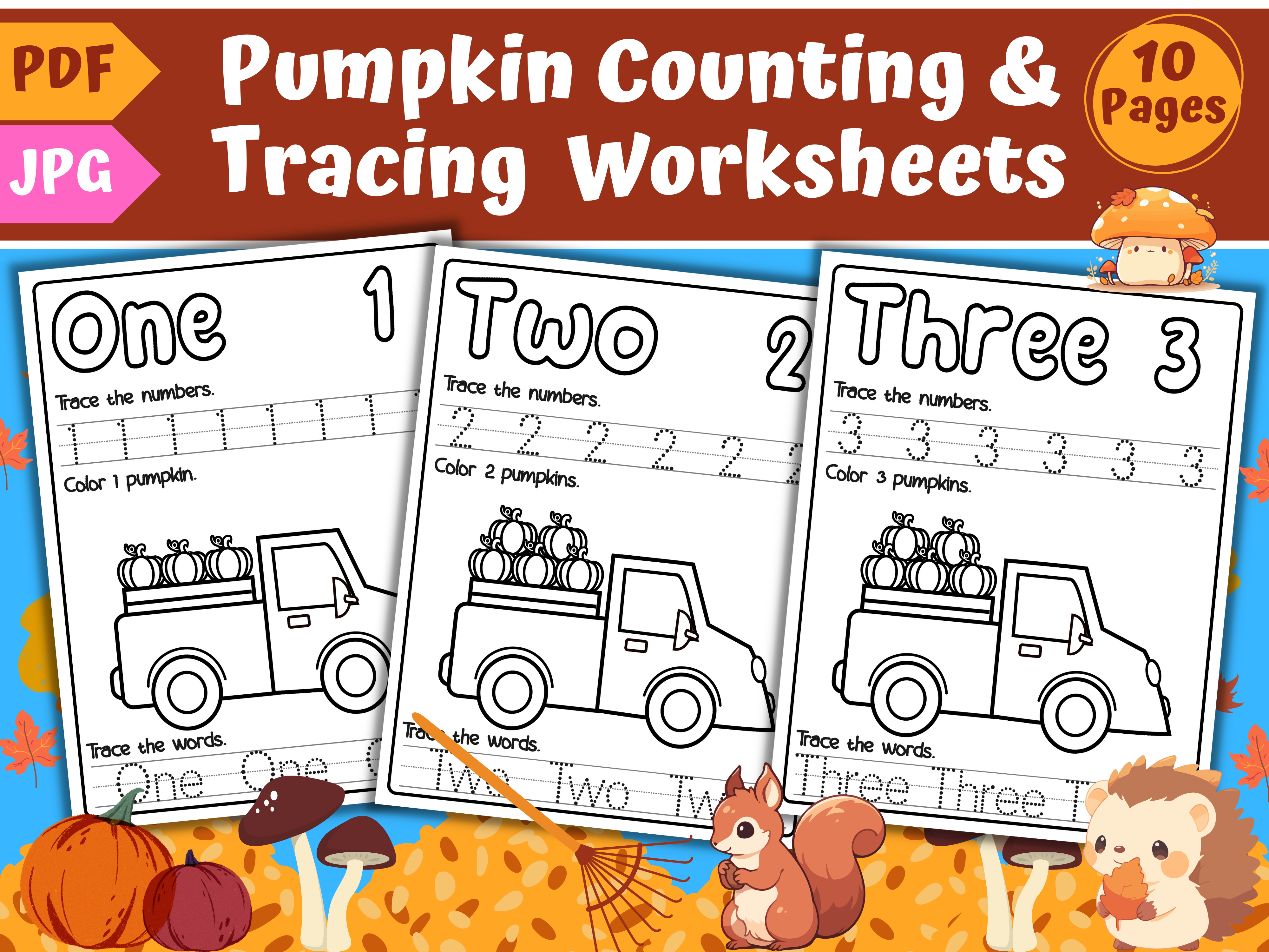Pumpkin Counting and Tracing Worksheets Graphic by Creative Zone ...