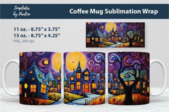 Spooky Halloween House Coffee Mug Wrap Graphics