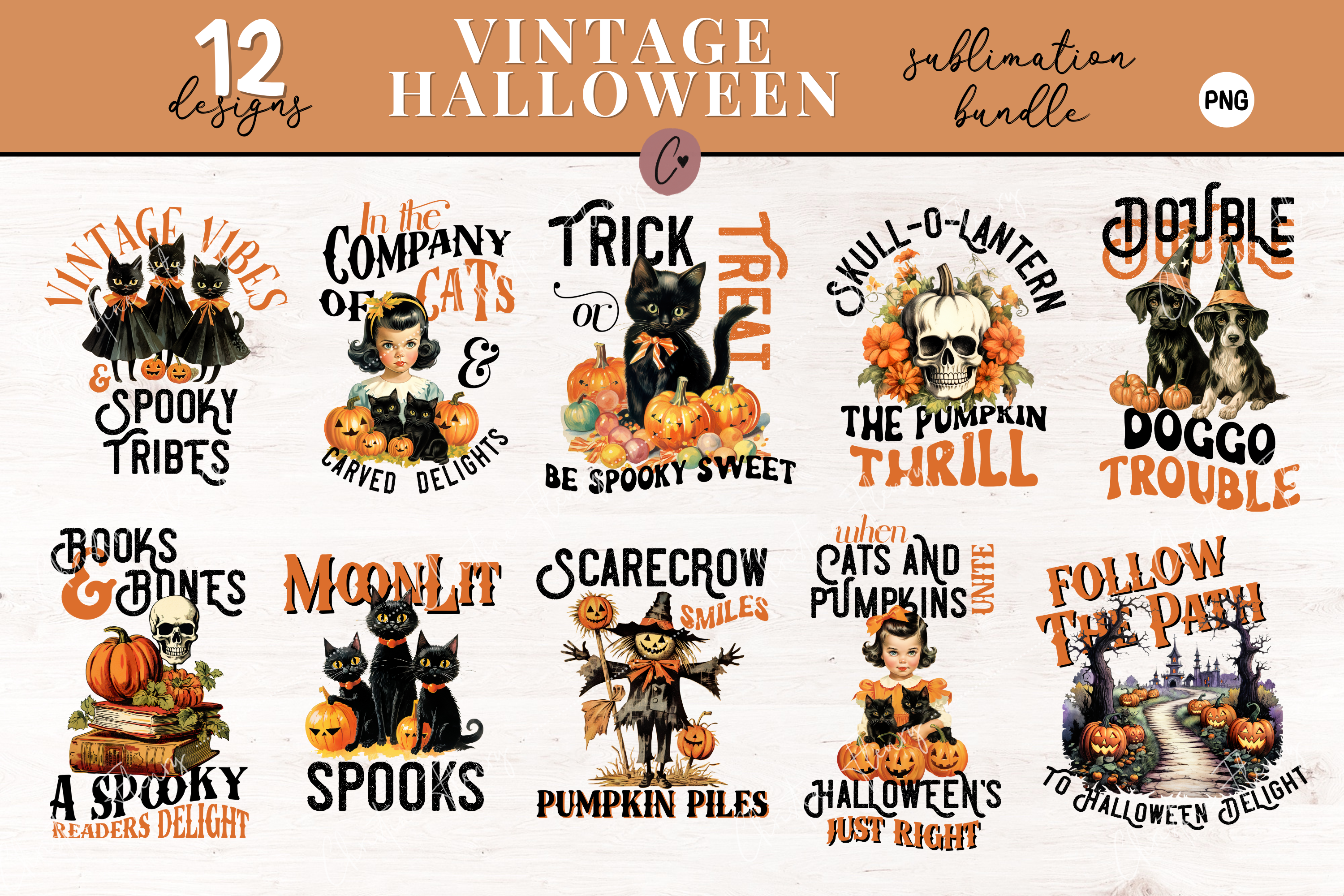 Vintage Halloween Sublimation Bundle Graphic by Christine Fleury ...